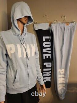 3 Pc Set Victorias Secret PINK Full Zip Hoodie Jogger & Legging Blue Sz Small