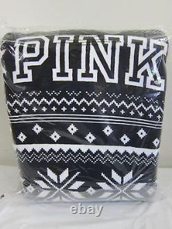 BIG 72 x 60 Victoria Secret Pink SHERPA BLACK SNOWFLAKE FAIR ISLE PLUSH BLANKET