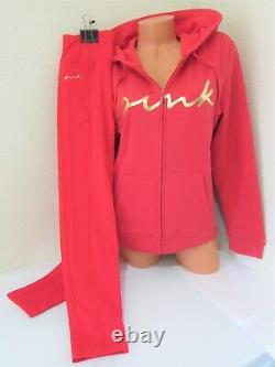 BLING LOT Victoria Secret Pink RED FOIL LOGO FULL ZIP HOODIE LEGGING PANT XL SET