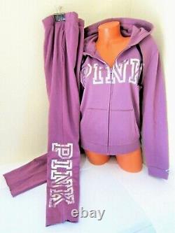 BLING Victoria Secret Pink LOGO ZIP SWEAT SHIRT HOODIE BOYFRIEND PANT SET M L XL