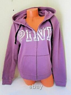 BLING Victoria Secret Pink LOGO ZIP SWEAT SHIRT HOODIE BOYFRIEND PANT SET M L XL