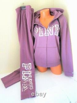 BLING Victoria Secret Pink LOGO ZIP SWEAT SHIRT HOODIE BOYFRIEND PANT SET M L XL