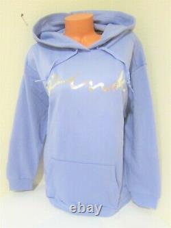 BLING Victoria Secret Pink PERIWINKLE LOGO PULLOVER HOODIE JOGGER PANT L XL SET