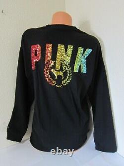 BLING Victoria Secret Pink RAINBOW Sequin SHINE TEE SHIRT + LEGGING PANT M L SET