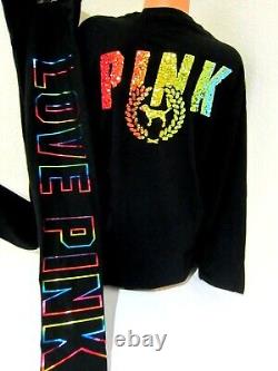 LOT BLING Victoria Secret Pink RAINBOW Sequin TEE SHIRT Foil LEGGING PANT L SET