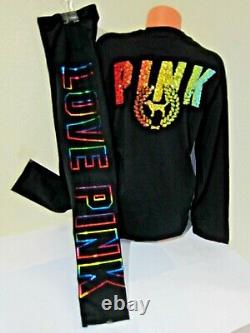 LOT BLING Victoria Secret Pink RAINBOW Sequin TEE SHIRT Foil LEGGING PANT L SET