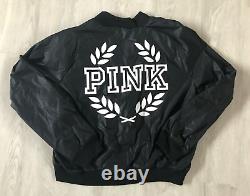 NWT Victoria Secret VS Pink White Crest Black Bomber Jacket L NEW