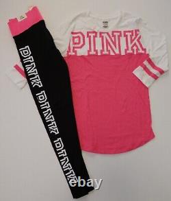 New! VICTORIA SECRET PINK Logo T-Shirt and Leggings Outfit Set X-Small