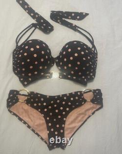 RARE Victoria Secret Bombshell Black Pink Gold Bikini 36DD Top/ Large Bottom