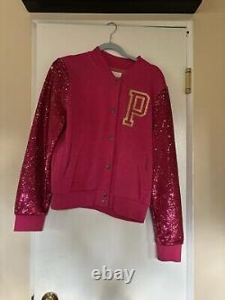 RARE Victorias Secret Pink Sequins Bling Varsity Jacket Fleece LIM. ED HTF L