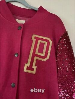 RARE Victorias Secret Pink Sequins Bling Varsity Jacket Fleece LIM. ED HTF L