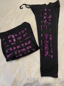 Rare Victorias Secret pink zebra sequin bling tracksuit hoodie pant medium