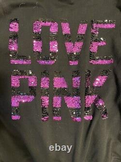 Rare Victorias Secret pink zebra sequin bling tracksuit hoodie pant medium