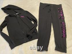 Rare Victorias Secret pink zebra sequin bling tracksuit hoodie pant medium