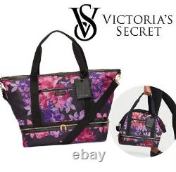 VICTORIA'S SECRET Pink Floral Getaway Overnight Weekender Duffle Crossbody Bag