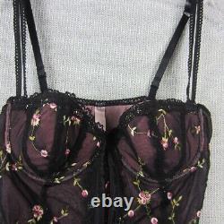 Victoria Secret Bustier Corset Women 36B Black Pink Floral Lingerie Y2K 90s