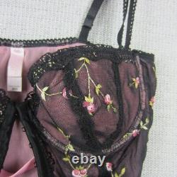 Victoria Secret Bustier Corset Women 36B Black Pink Floral Lingerie Y2K 90s