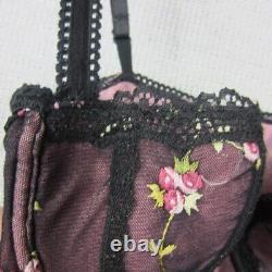 Victoria Secret Bustier Corset Women 36B Black Pink Floral Lingerie Y2K 90s