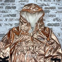 Victoria Secret Hoodie Anorak Jacket M L Rose Gold Bling Metallic QZ Sherpa NWT