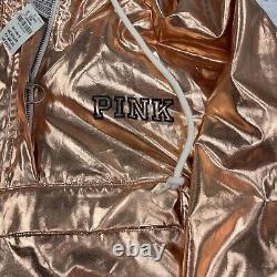 Victoria Secret Hoodie Anorak Jacket M L Rose Gold Bling Metallic QZ Sherpa NWT