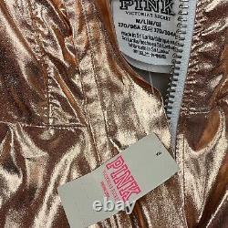 Victoria Secret Hoodie Anorak Jacket M L Rose Gold Bling Metallic QZ Sherpa NWT