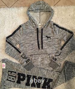 Victoria Secret PINK Bling Perfect Zip Hoodie Skinny Pant Marled Gray Sequin S