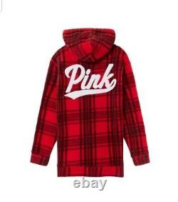 Victoria Secret PINK Red/Black Plaid Polar Fleece Half Zip Pullover Hoodie XS