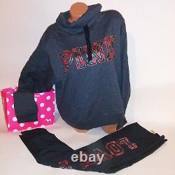 Victoria Secret PINK Set Sweater & Sweat Pants Gray Red Logo Pullover Joggers