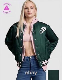 Victoria Secret PINK VARSITY JACKET FOREST GREEN LIMITED EDITION SIZE LARGE