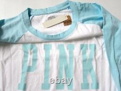 Victoria Secret Pink BLUE BASEBALL LOGO 3/4 TEE SHIRT BOYFRIEND PANT XL COZY SET