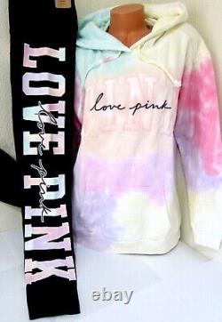 Victoria Secret Pink FREYA TIE DYE LOGO PULLOVER HOODIE LEGGING PANT XL 2XL SET