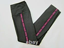 Victoria Secret Pink NEON FUSCHIA BLACK LOGO ZIP HOODIE BLACK LEGGING PANT SET L