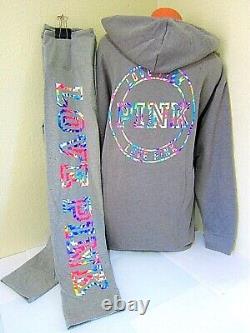 Victoria Secret Pink NEON TIE DYE PULLOVER HOODIE SWEAT SHIRT LEGGING XL XXL SET