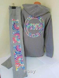 Victoria Secret Pink NEON TIE DYE PULLOVER HOODIE SWEAT SHIRT LEGGING XL XXL SET