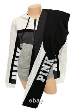Victoria Secret Pink Rhinestone Perfect Zip Hoodie Jacket & Yoga Leggings M