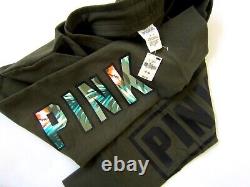 Victoria Secret Pink TROPICAL PALM DOG LOGO SKINNY SWEAT PANT TEE T SHIRT SET M