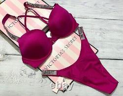 Victoria Secret Shine Strap Bombshell Push-up Swim Set Pink Brazilian