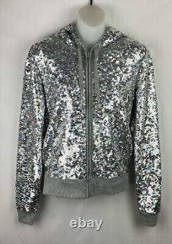 Victoria's Secret PINK 2013 Fashion Show Silver Gray Sequin Hoodie Jacket Size S