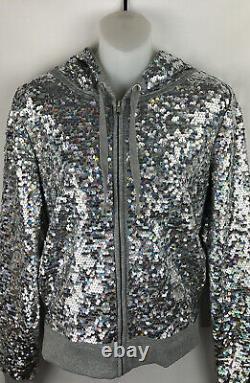 Victoria's Secret PINK 2013 Fashion Show Silver Gray Sequin Hoodie Jacket Size S