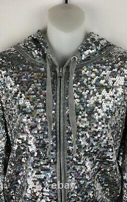 Victoria's Secret PINK 2013 Fashion Show Silver Gray Sequin Hoodie Jacket Size S