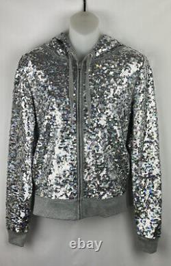 Victoria's Secret PINK 2013 Fashion Show Silver Gray Sequin Hoodie Jacket Size S