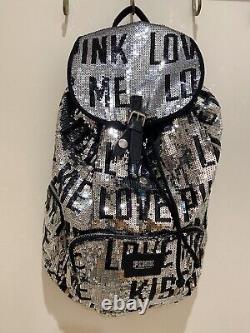 Victoria's Secret PINK Fashion Show Bling Sequin KISS Canvas Backpack Large NWT