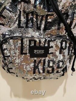 Victoria's Secret PINK Fashion Show Bling Sequin KISS Canvas Backpack Large NWT