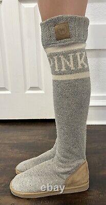 Victoria's Secret PINK Sweater Sock Boots Knee High Slipper Mukluk L 9-10 RARE