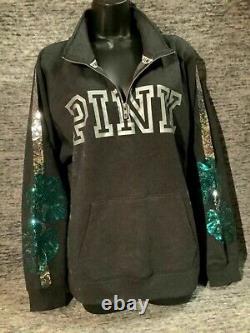 Victoria's Secret Pink Bling Tropical Palm Campus Quarter Zip Pullover Gray M L