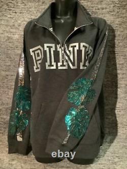 Victoria's Secret Pink Bling Tropical Palm Campus Quarter Zip Pullover Gray M L