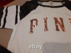 Victoria's Secret Pink Camo Bling Rose Gold Tee& & Camo Bling Leggings Htf