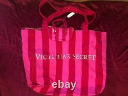 Victoria's Secret Pink & Red Stripe Canvas Tote/Beach/Shoulder Bag NWOT