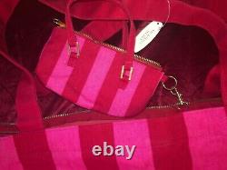 Victoria's Secret Pink & Red Stripe Canvas Tote/Beach/Shoulder Bag NWOT