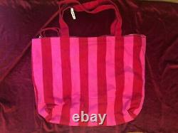 Victoria's Secret Pink & Red Stripe Canvas Tote/Beach/Shoulder Bag NWOT